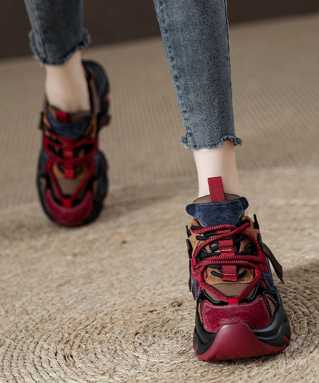 Red Lace Up Splicing Stylish Suede Platform Sport Shoes