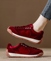Red Lace Up Splicing Suede Platform Flat Feet Shoes