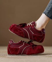 Red Lace Up Splicing Suede Platform New Flat Feet Shoes