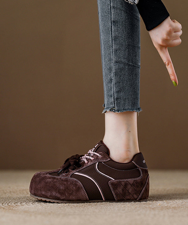 Red Lace Up Splicing Suede Platform New Flat Feet Shoes