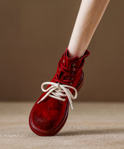Red Lace Up Suede Splicing Boutique Chunky Boots