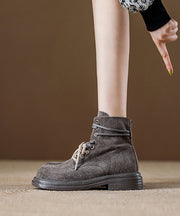 Red Lace Up Suede Splicing Boutique Chunky Boots