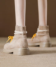 Red Lace Up Suede Splicing Boutique Chunky Boots