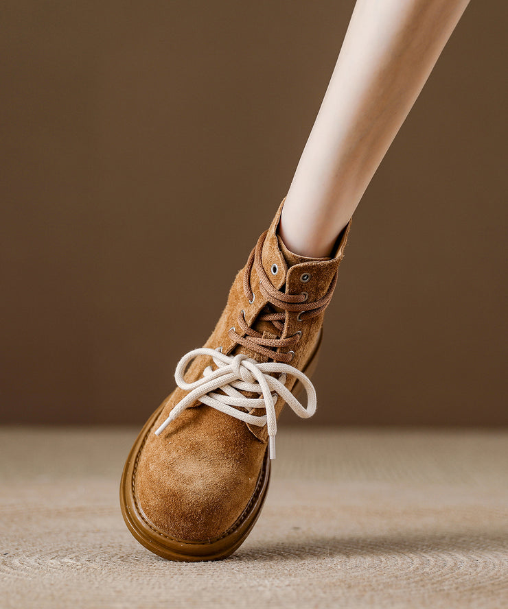 Red Lace Up Suede Splicing Boutique Chunky Boots