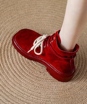 Red Lace Up Suede Splicing Boutique Chunky Boots
