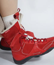 Red Lace Up Suede Splicing Fashion Boots
