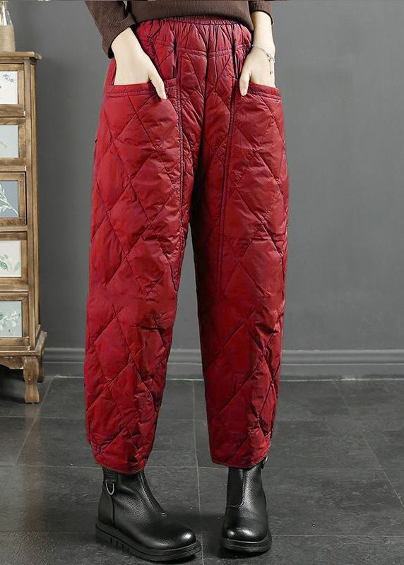 Red Original Design Thick Fine Cotton Filled Crop Pants