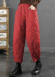 Red Original Design Thick Fine Cotton Filled Crop Pants