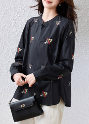 Red Patchwork Cotton Oriental Tops Embroidered Fall