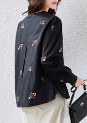 Red Patchwork Cotton Oriental Tops Embroidered Fall