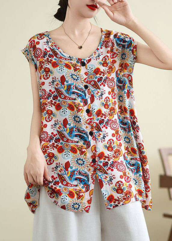 Red Patchwork Side Open Vest Sleeveless