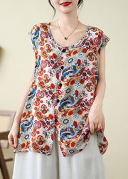 Red Patchwork Side Open Vest Sleeveless