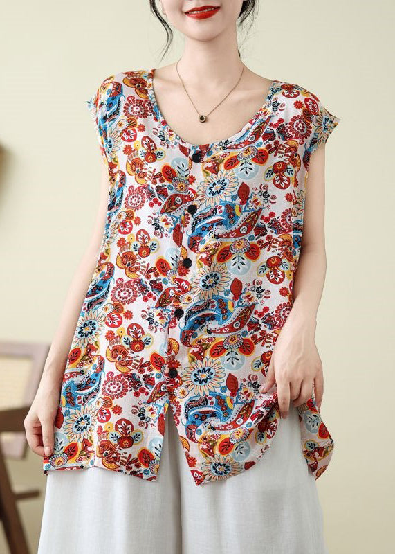 Red Patchwork Side Open Vest Sleeveless