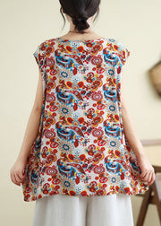 Red Patchwork Side Open Vest Sleeveless