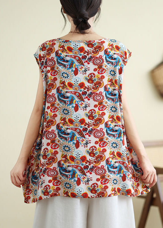 Red Patchwork Side Open Vest Sleeveless