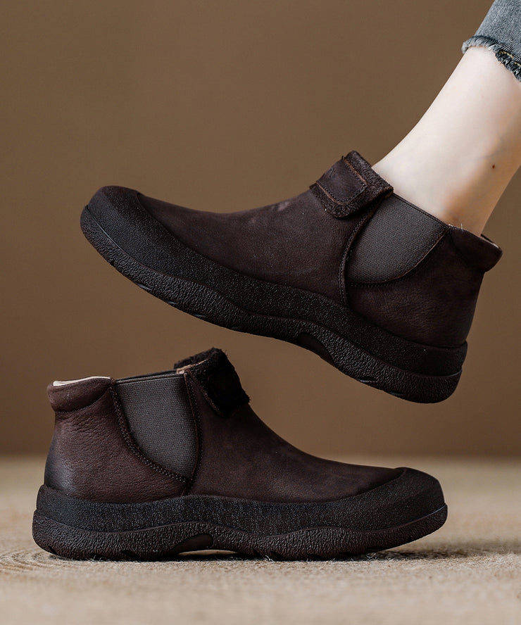 Red Platform Cowhide Leather Comfy Splicing Boots