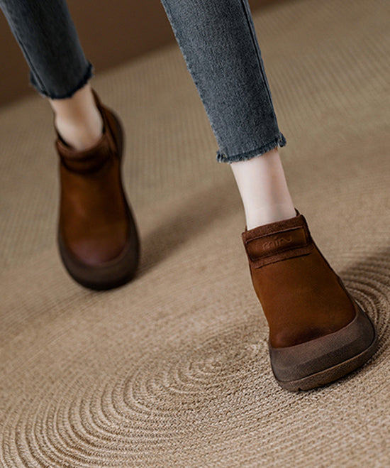 Red Platform Cowhide Leather Comfy Splicing Boots