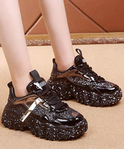 Red Platform Shoes Cowhide Leather Women Splicing Lace Up