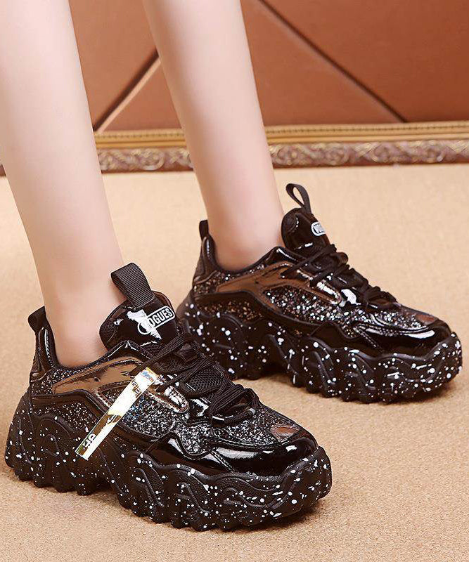 Red Platform Shoes Cowhide Leather Women Splicing Lace Up