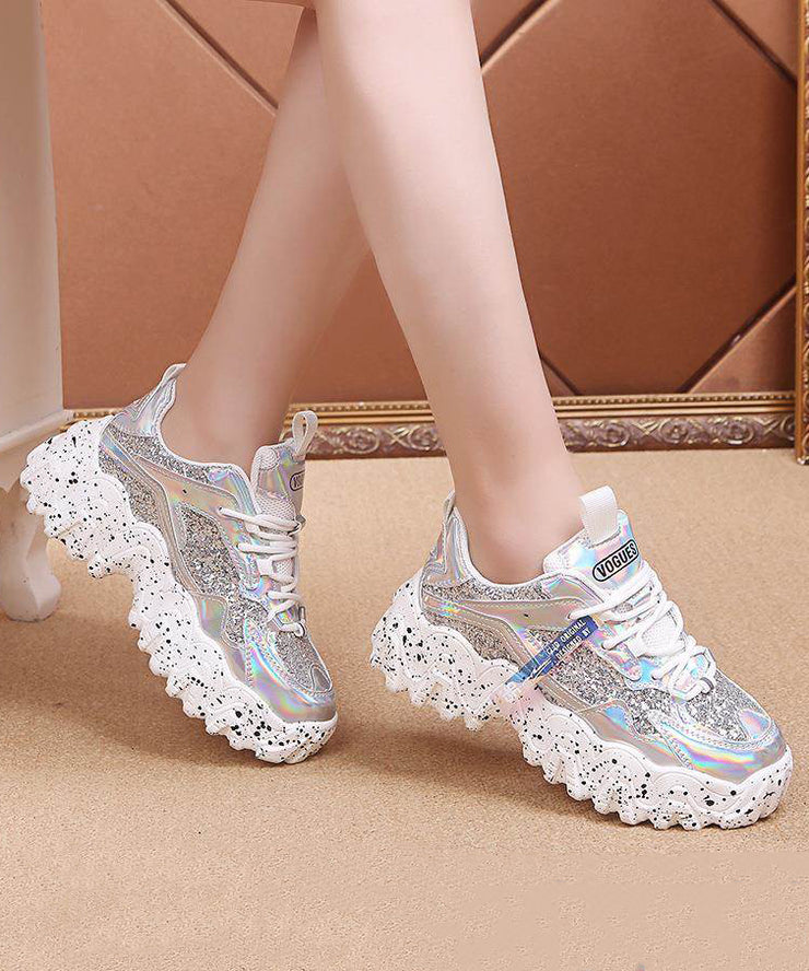 Red Platform Shoes Cowhide Leather Women Splicing Lace Up