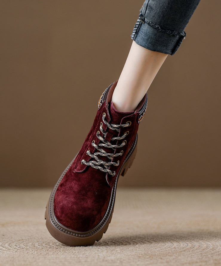 Red Platform Suede Fine Splicing Ankle Boots Lace Up