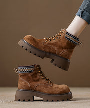 Red Platform Suede Fine Splicing Ankle Boots Lace Up