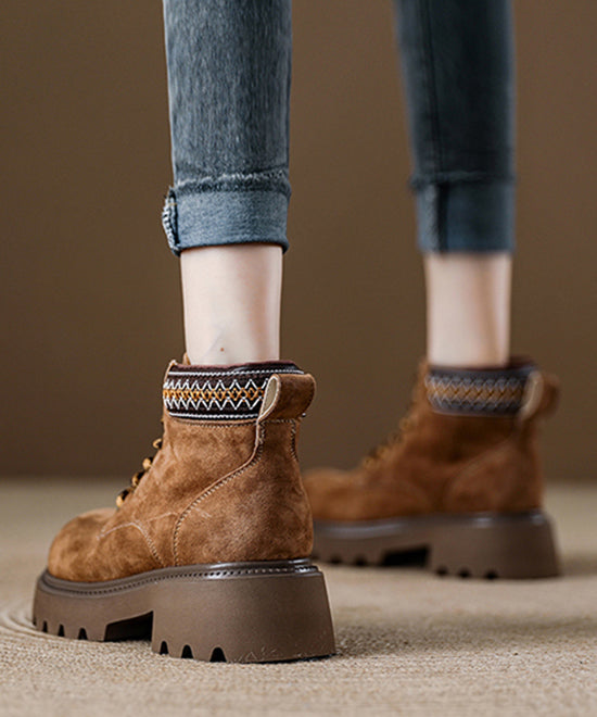 Red Platform Suede Fine Splicing Ankle Boots Lace Up