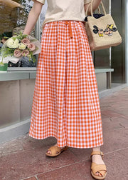 Red Pockets Drawstring Cotton Crop Pants Plaid Summer