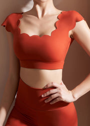 Red Ruffled Patchwork Workout Yoga Tops