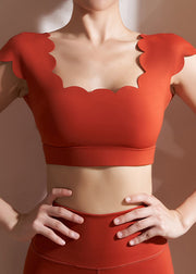 Red Ruffled Patchwork Workout Yoga Tops