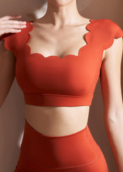 Red Ruffled Patchwork Workout Yoga Tops