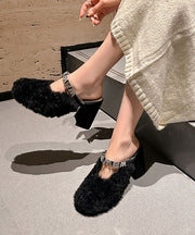 Red Slippers Shoes Chunky 2025 Splicing Fuzzy Fur Zircon