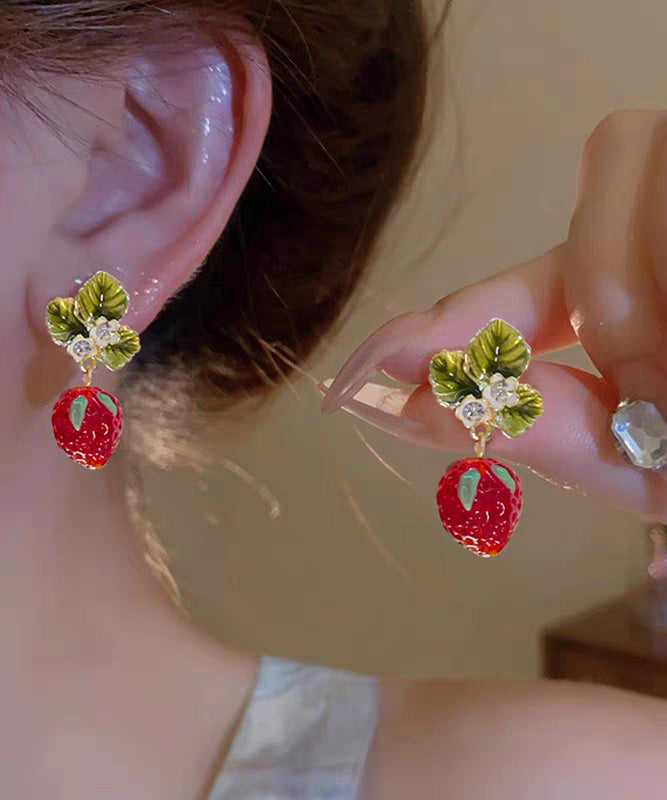 Red Strawberry Earrings Zircon Resin Sweet Fashionable