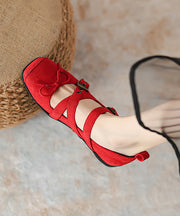 Red Suede Chic Cross Strap Splicing Flat Feet Shoes