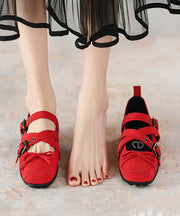 Red Suede Chic Cross Strap Splicing Flat Feet Shoes
