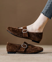 Red Suede Fashion Buckle Strap Splicing Loafer Shoes