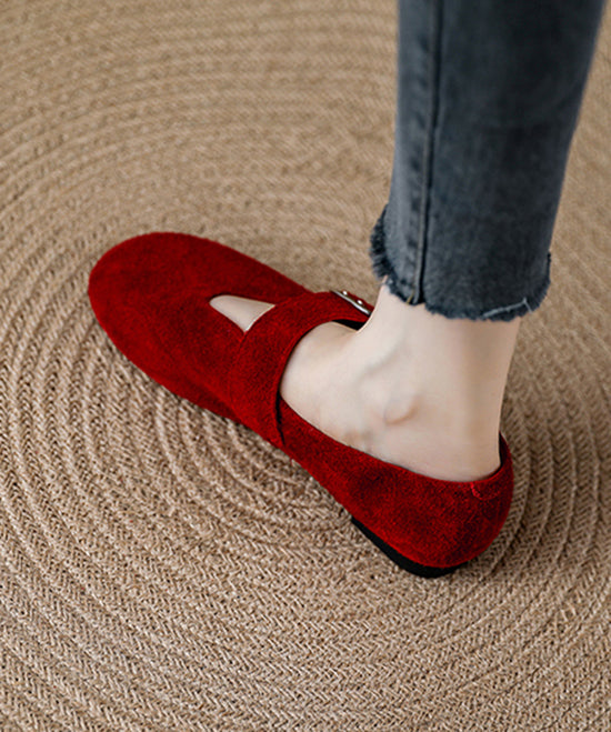 Red Suede Fashion Buckle Strap Splicing Loafer Shoes