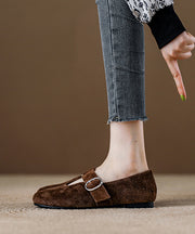 Red Suede Fashion Buckle Strap Splicing Loafer Shoes