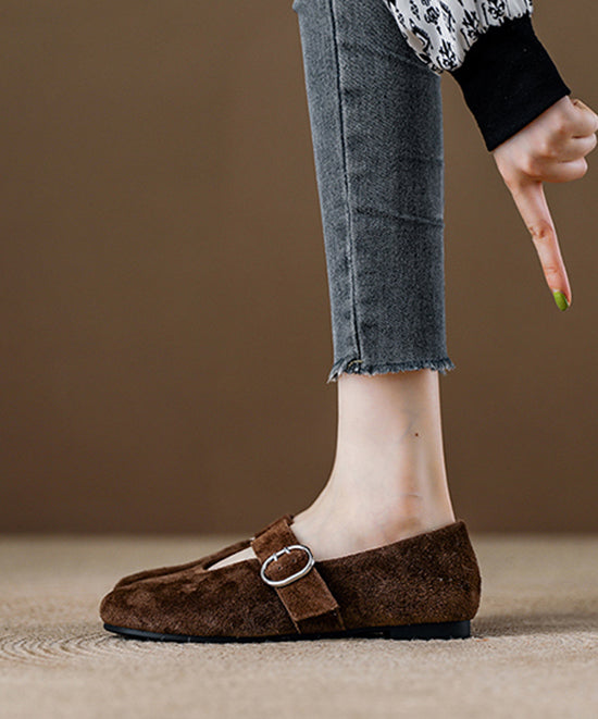 Red Suede Fashion Buckle Strap Splicing Loafer Shoes