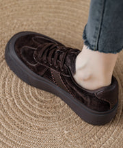 Red Suede Lace Up Women Splicing Flat Feet Shoes