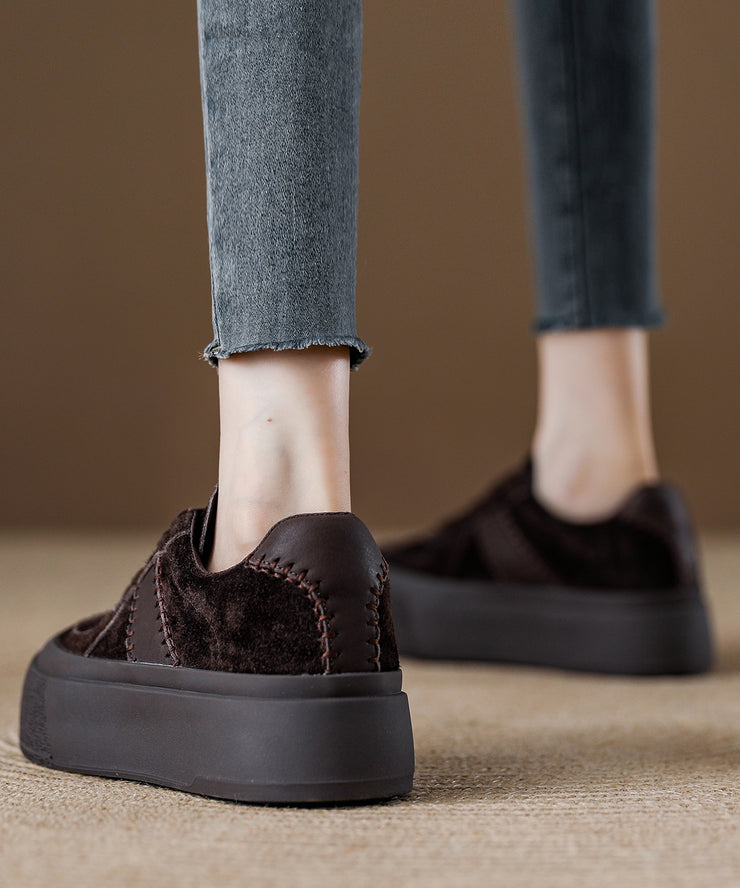 Red Suede Lace Up Women Splicing Flat Feet Shoes