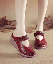 Red Wedge Cowhide Leather New Splicing Slide Sandals Hollow Out