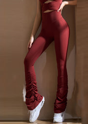 Red Wrinkled High Waist Solid Yoga Pants