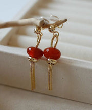 Regular Red Copper Jade Tassel Drop Earrings