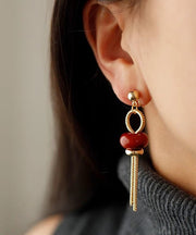 Regular Red Copper Jade Tassel Drop Earrings