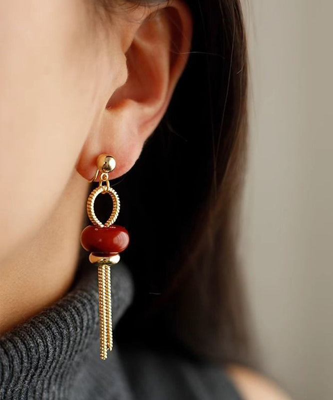 Regular Red Copper Jade Tassel Drop Earrings