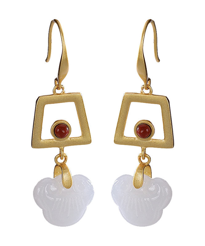 Regular White Sterling Silver Overgild Jade Ball Drop Earrings