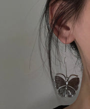 Retro 925 Silver Butterfly Drop Earrings