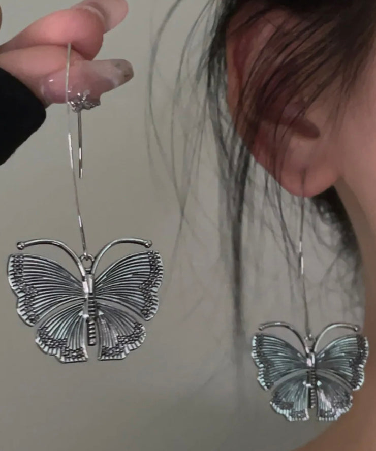 Retro 925 Silver Butterfly Drop Earrings