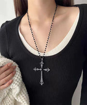 Retro Black Alloy Zircon Beads Cross Gratuated Bead Necklace